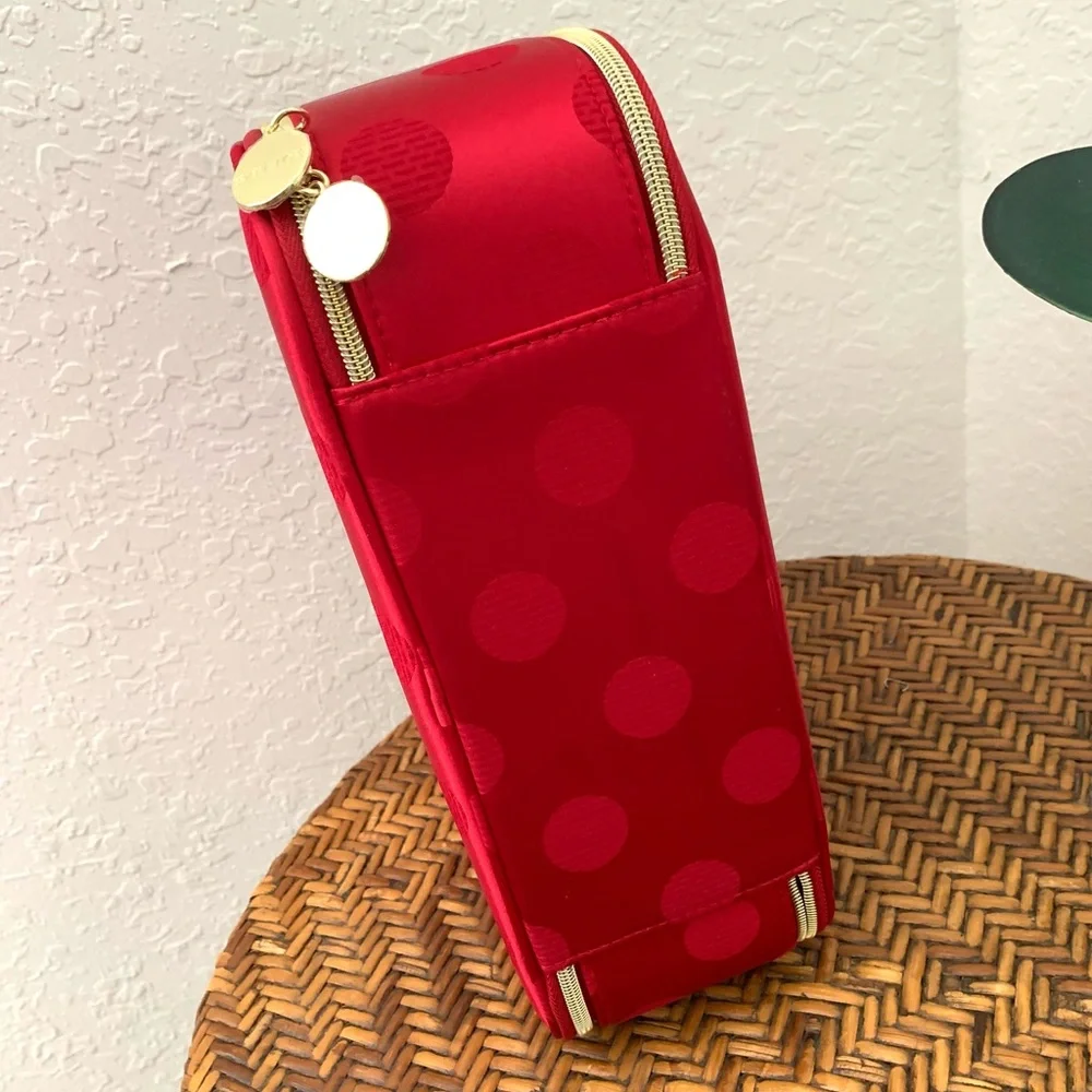 Estee Lauder Sateen Red Polka Dot Large Cosmetic Travel Case